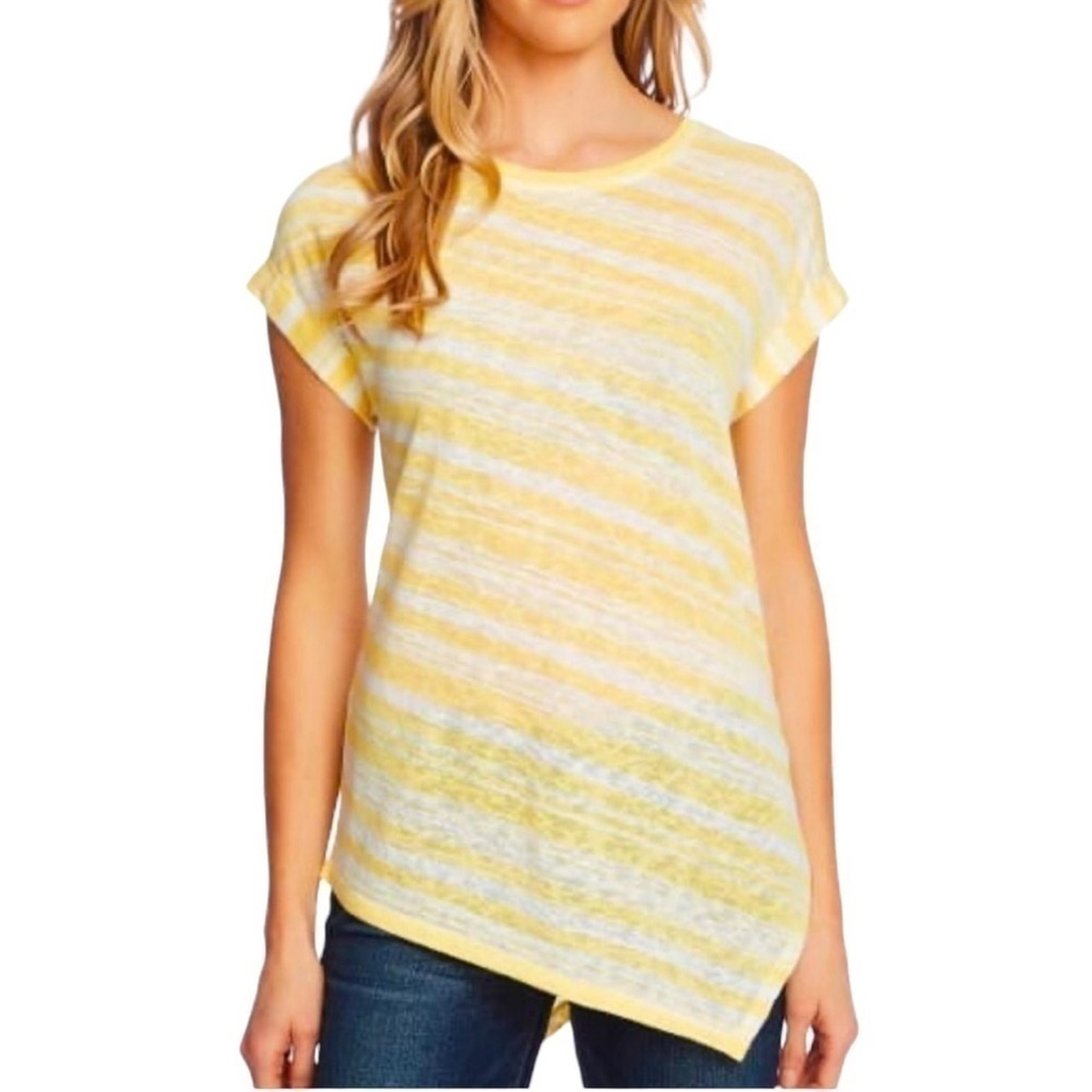 Vince Camuto NWT Women’s S/S Variegated Stripe Asymmetrical Yellow Size-Medium